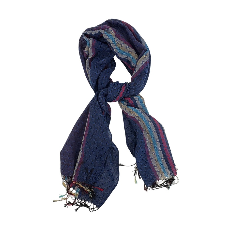 Womens Blue Striped Geometric Pattern Scarf 68"L‎ x 26"W